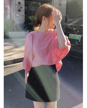 Simple fashion short skirt polka dot shirt a set