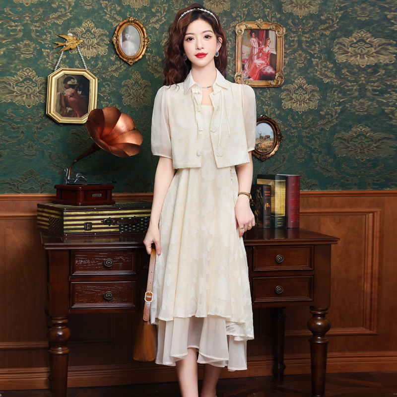 Summer long dress Chinese style dress a set for women