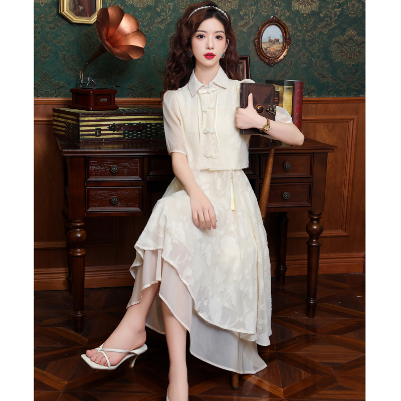 Summer long dress Chinese style dress a set for women