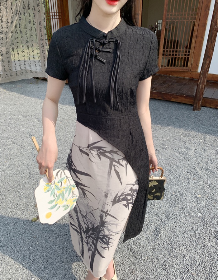 Summer Chinese style formal dress ink cheongsam