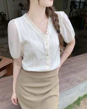 France style puff sleeve short sleeve shirt for women