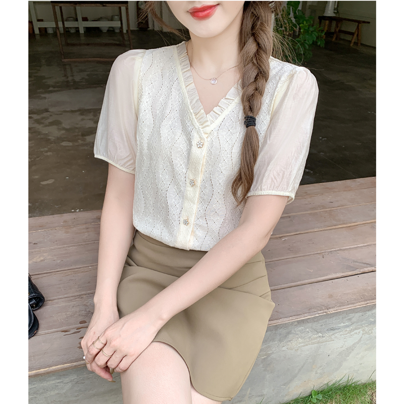 France style puff sleeve short sleeve shirt for women