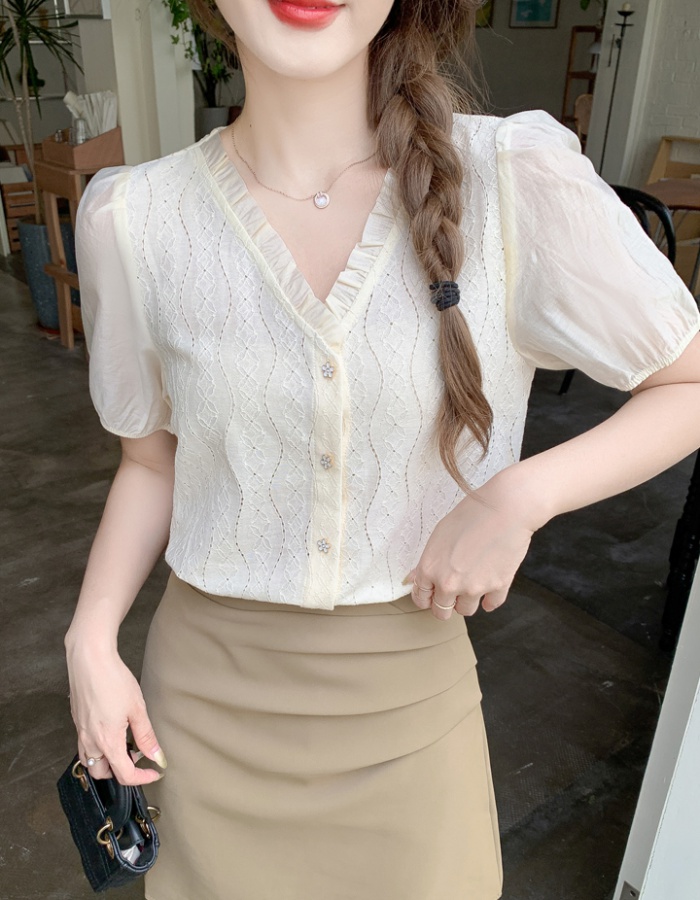 France style puff sleeve short sleeve shirt for women