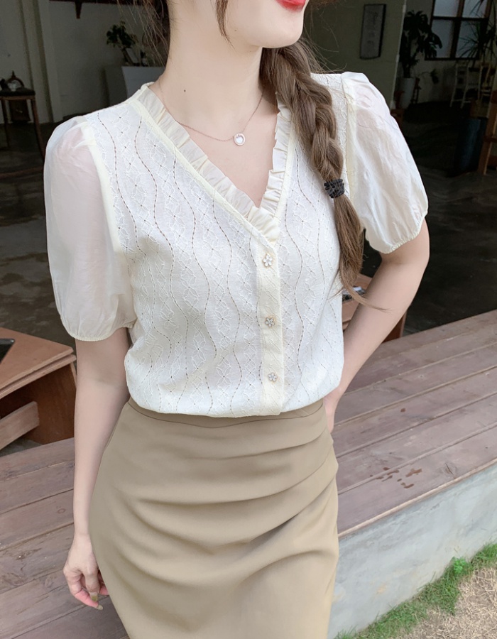 France style puff sleeve short sleeve shirt for women