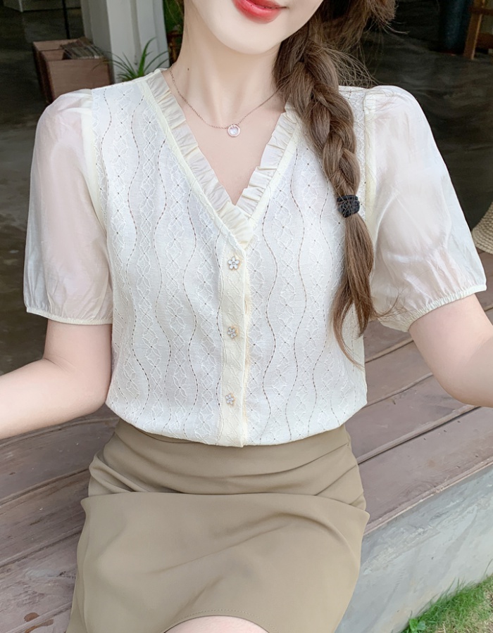 France style puff sleeve short sleeve shirt for women