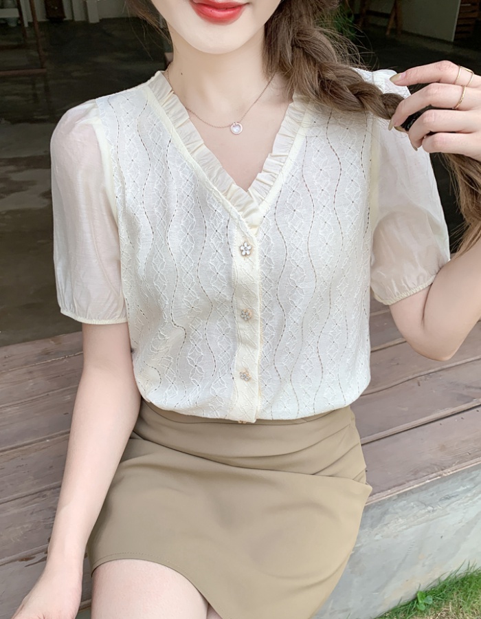 France style puff sleeve short sleeve shirt for women