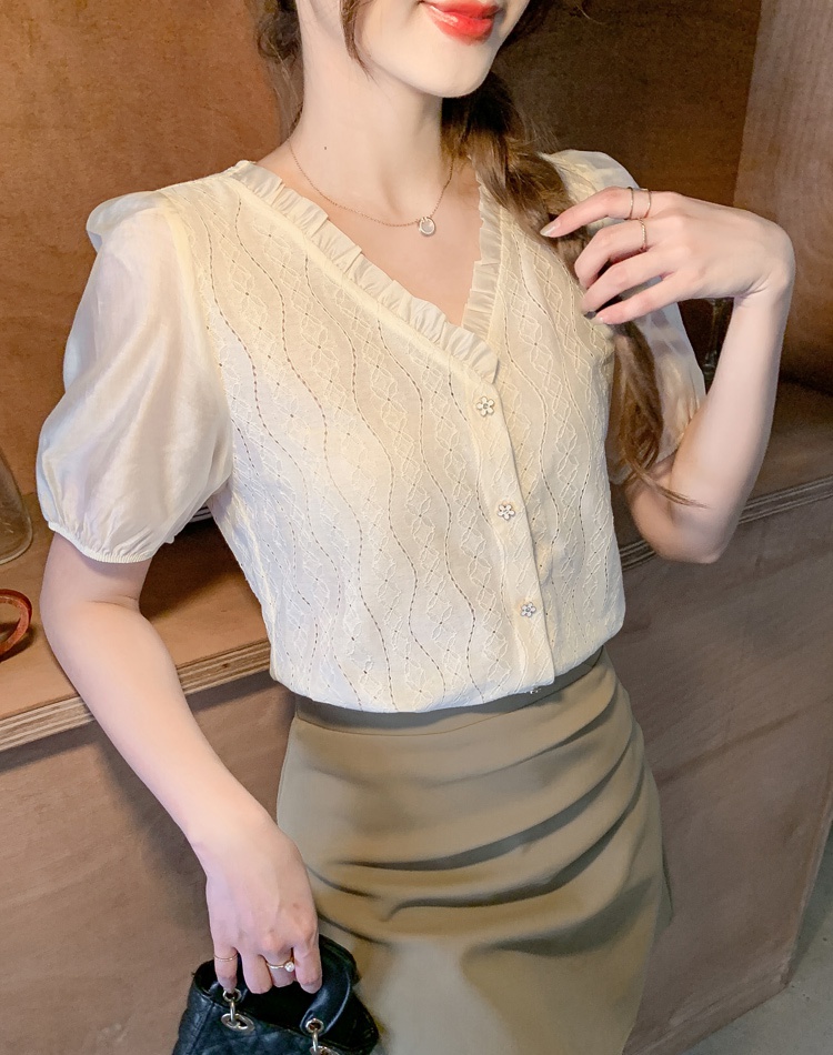 France style puff sleeve short sleeve shirt for women