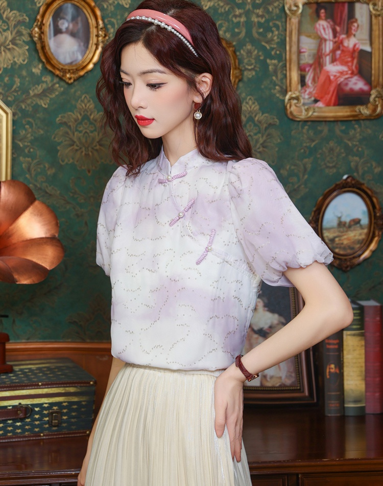 Summer chiffon shirt short sleeve shirt for women