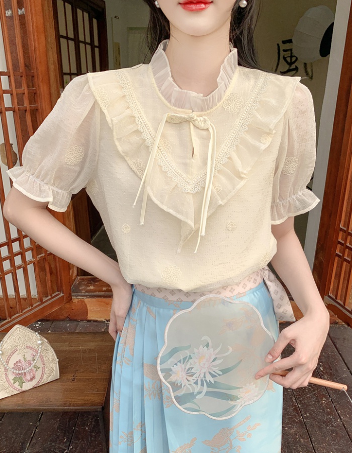 Lotus leaf edges summer shirt show young tops for women