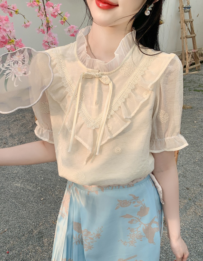 Lotus leaf edges summer shirt show young tops for women