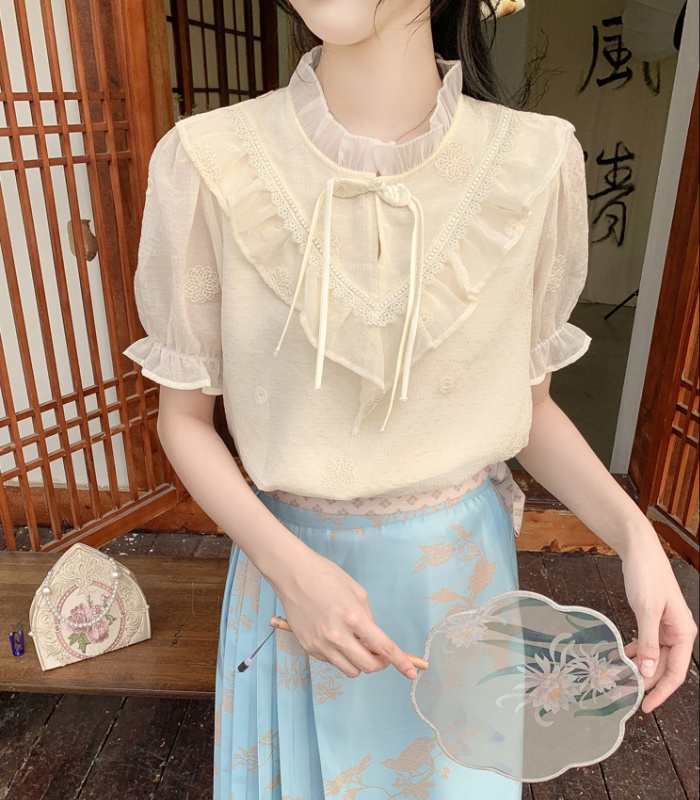 Lotus leaf edges summer shirt show young tops for women