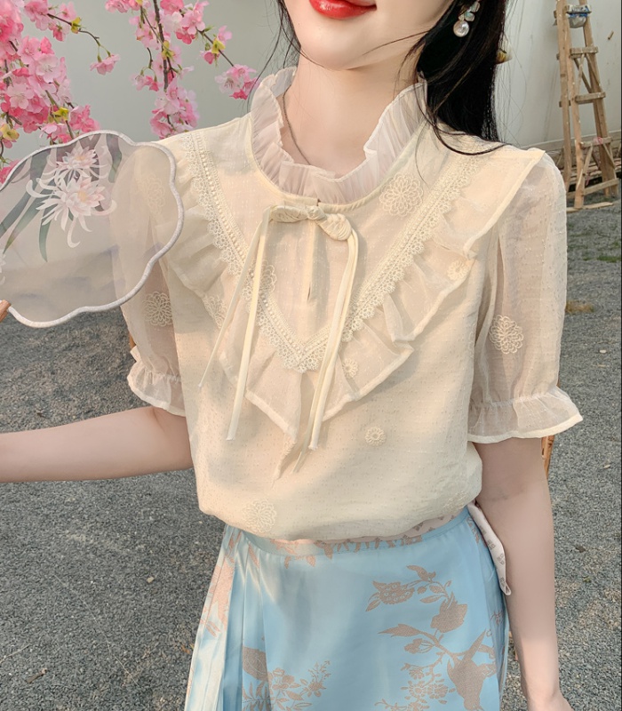 Lotus leaf edges summer shirt show young tops for women