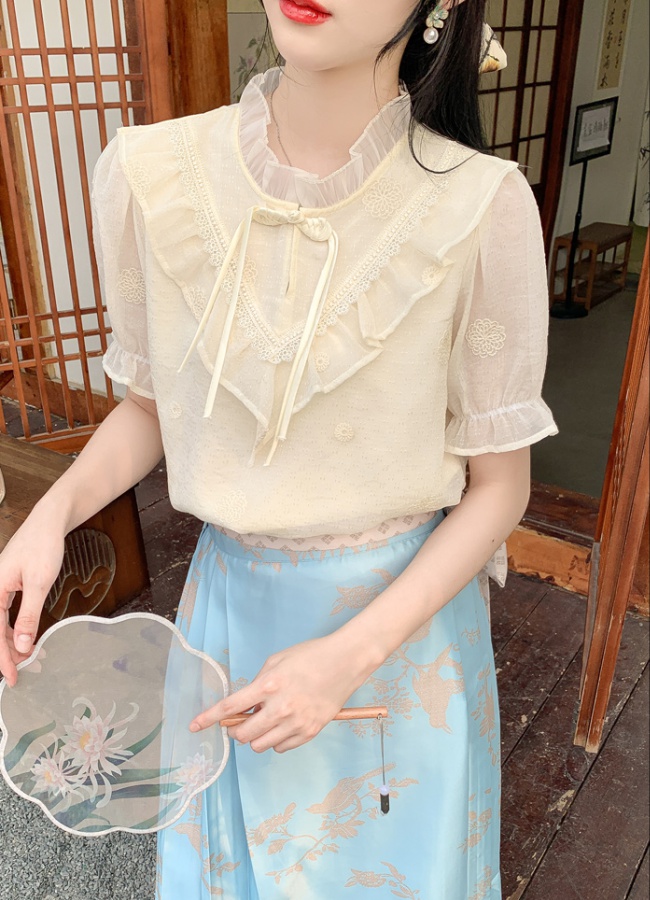 Lotus leaf edges summer shirt show young tops for women