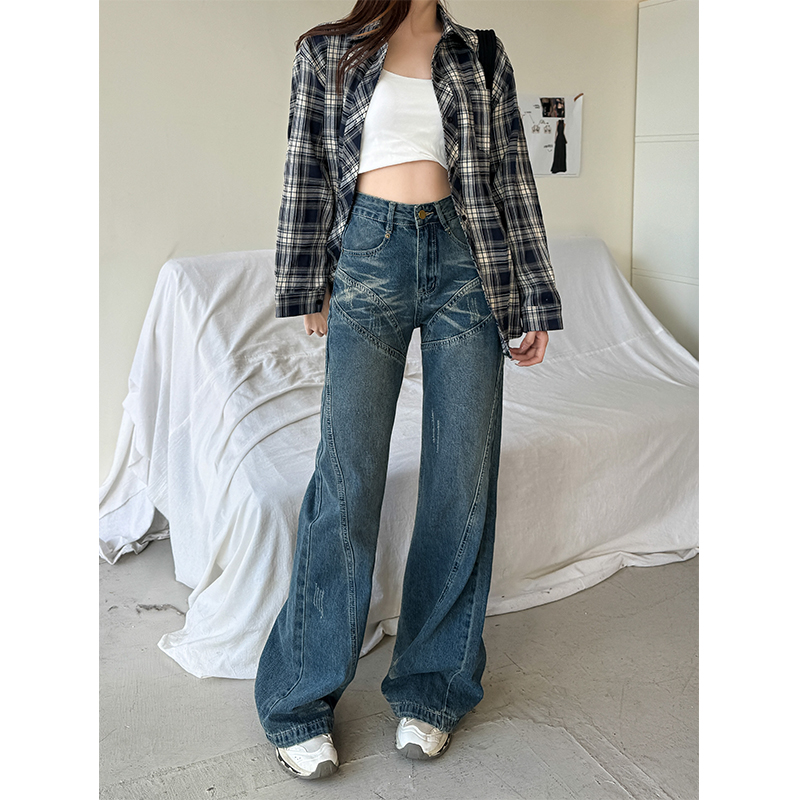 Slim wide leg pants high waist micro speaker jeans