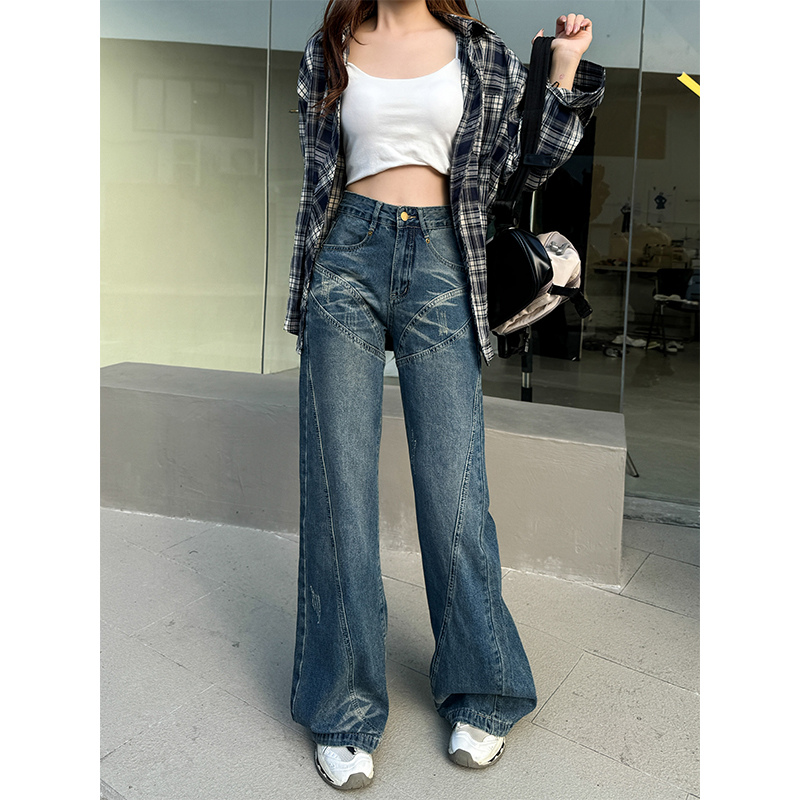 Slim wide leg pants high waist micro speaker jeans