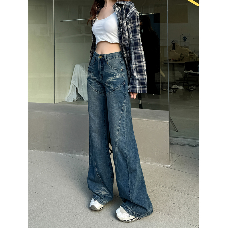 Slim wide leg pants high waist micro speaker jeans