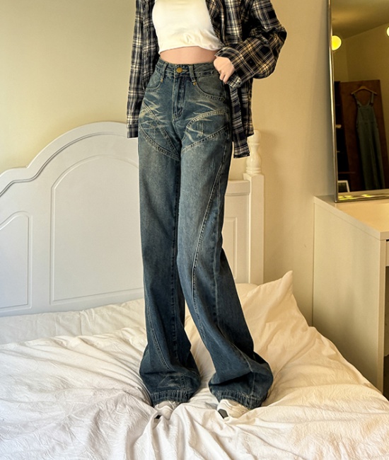 Slim wide leg pants high waist micro speaker jeans