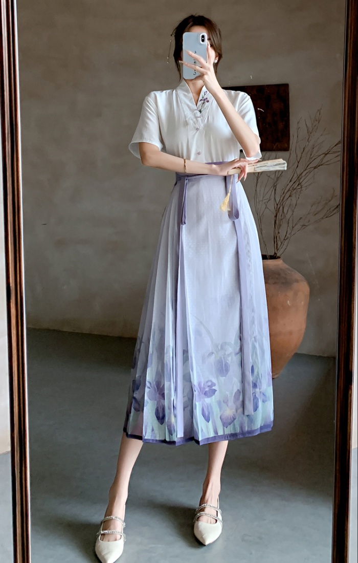 Chinese style tops horse-face skirt 2pcs set for women