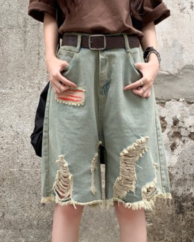 Loose large yard burr shorts fat holes short jeans for women