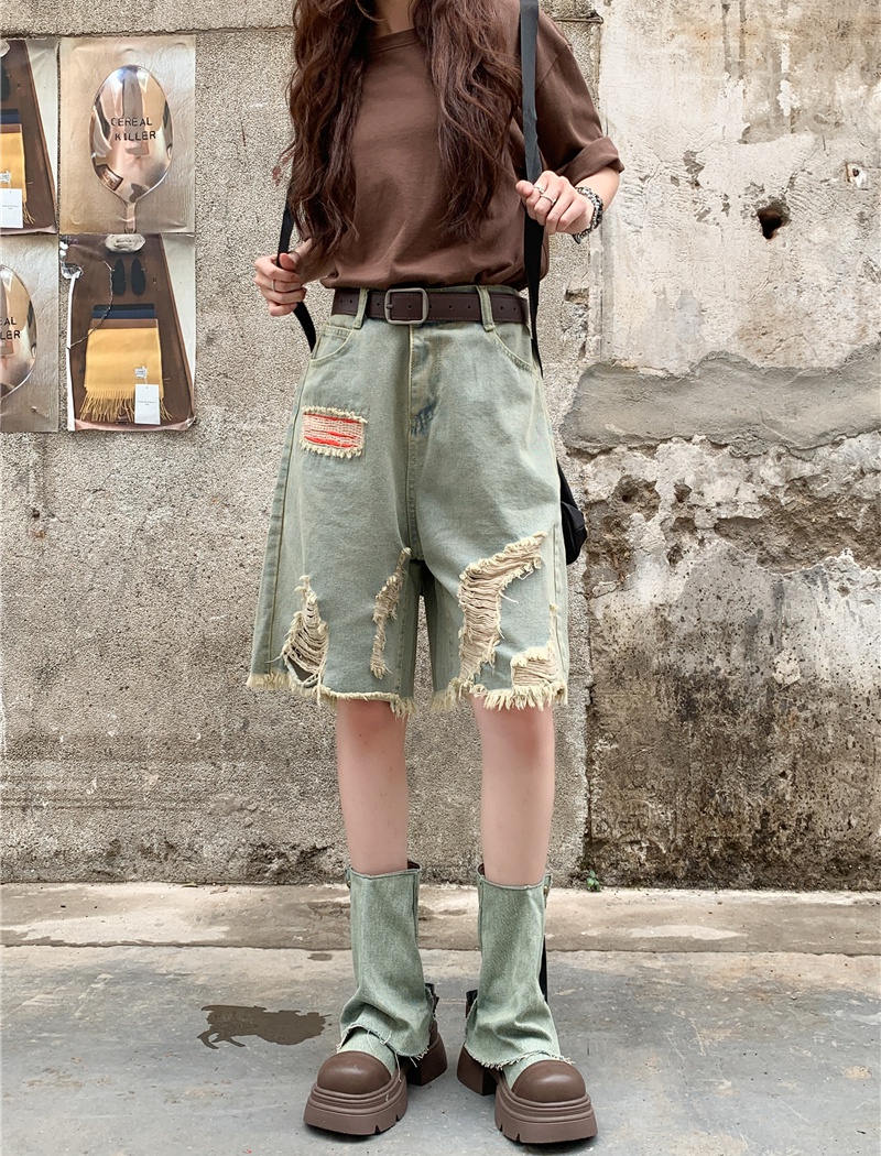 Loose large yard burr shorts fat holes short jeans for women