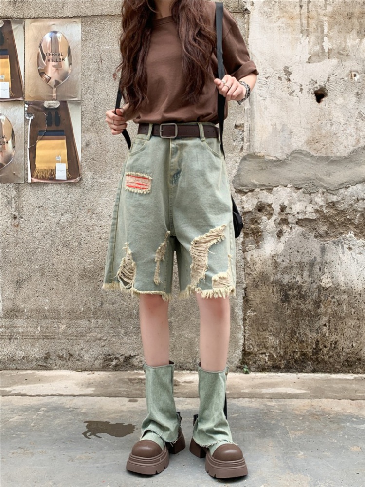 Loose large yard burr shorts fat holes short jeans for women