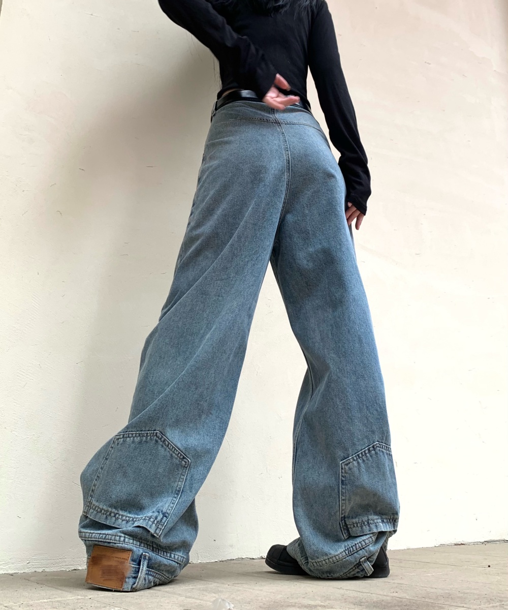 Large yard mopping jeans couples wide leg pants