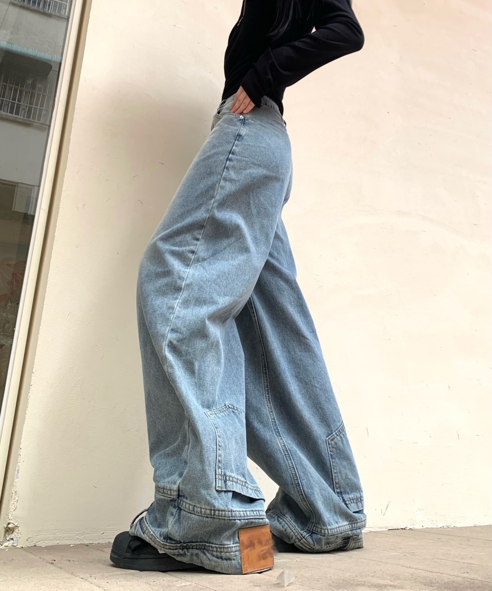 Large yard mopping jeans couples wide leg pants