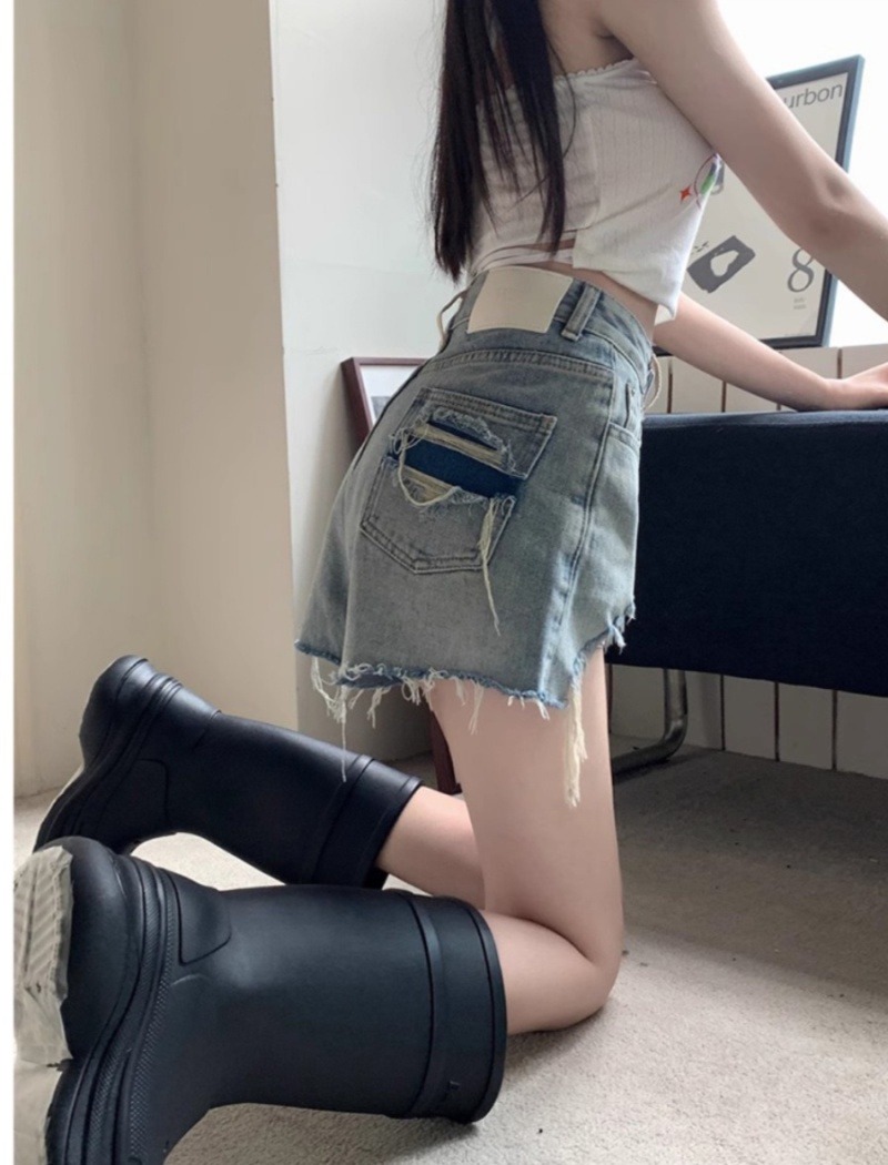 Mixed colors holes shorts burr short jeans for women