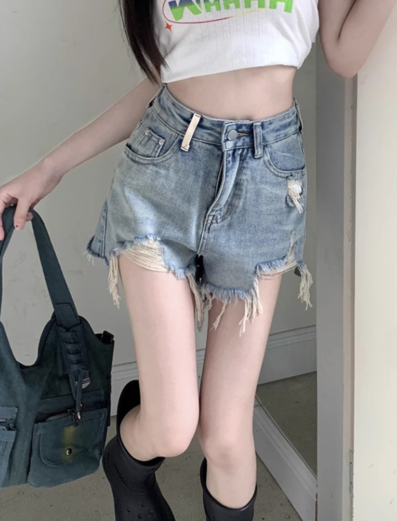 Mixed colors holes shorts burr short jeans for women