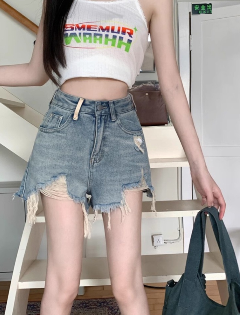 Mixed colors holes shorts burr short jeans for women