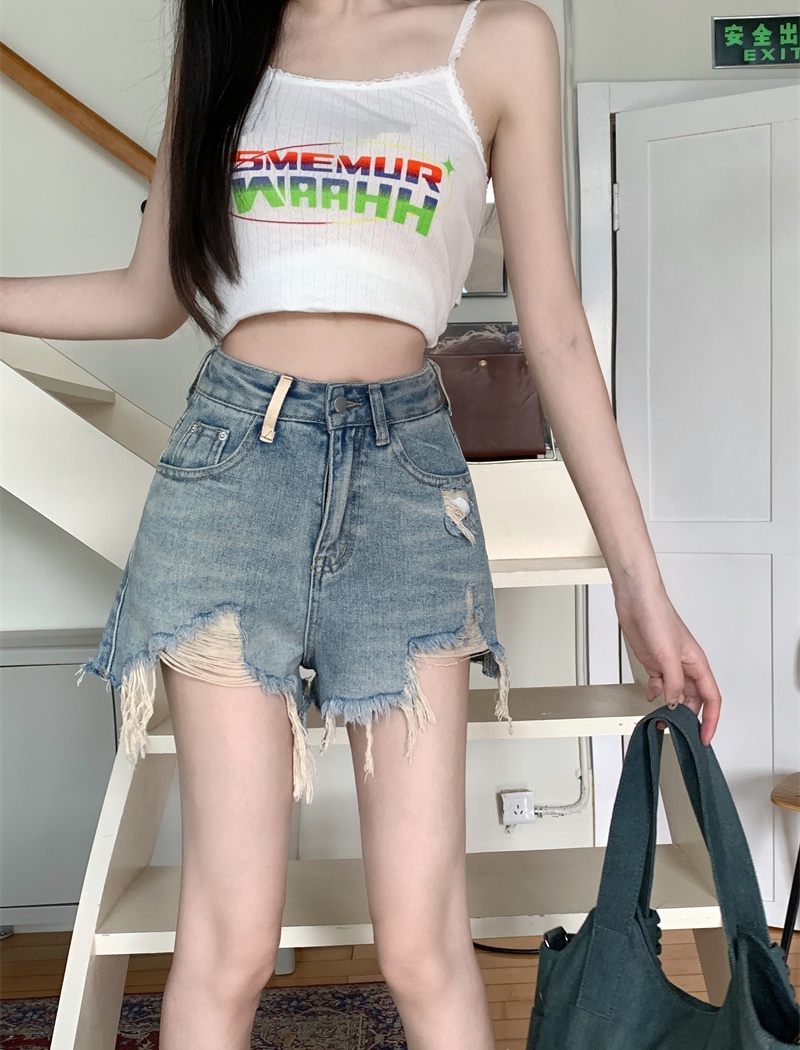 Mixed colors holes shorts burr short jeans for women