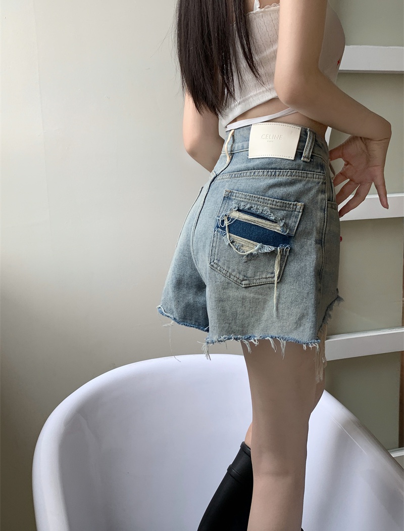 Mixed colors holes shorts burr short jeans for women