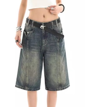 Straight retro short jeans loose five pants for women