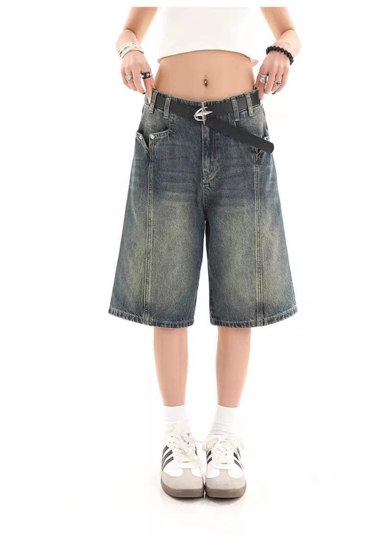 Straight retro short jeans loose five pants for women