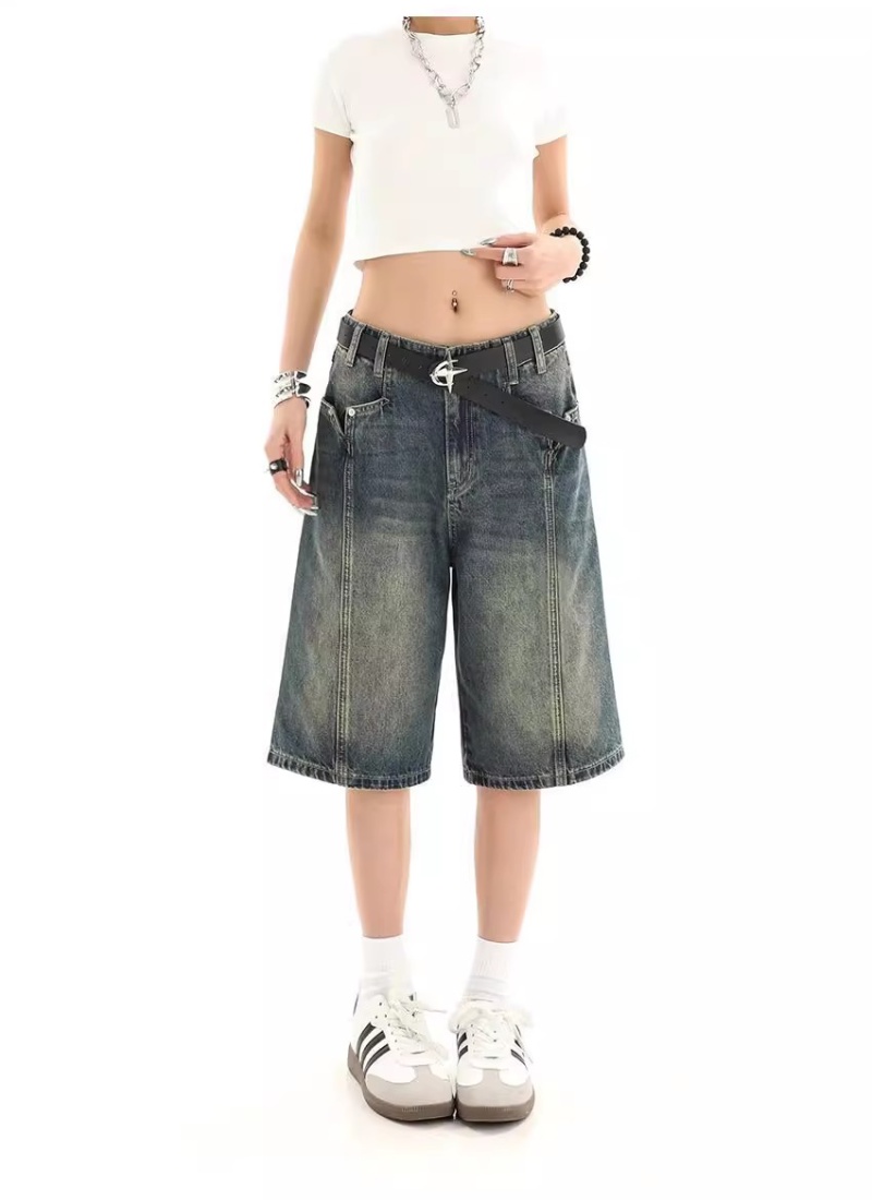 Straight retro short jeans loose five pants for women