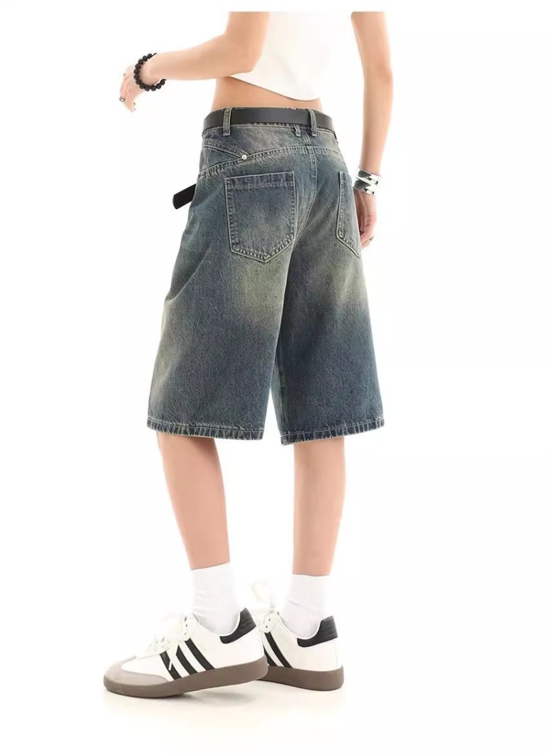 Straight retro short jeans loose five pants for women