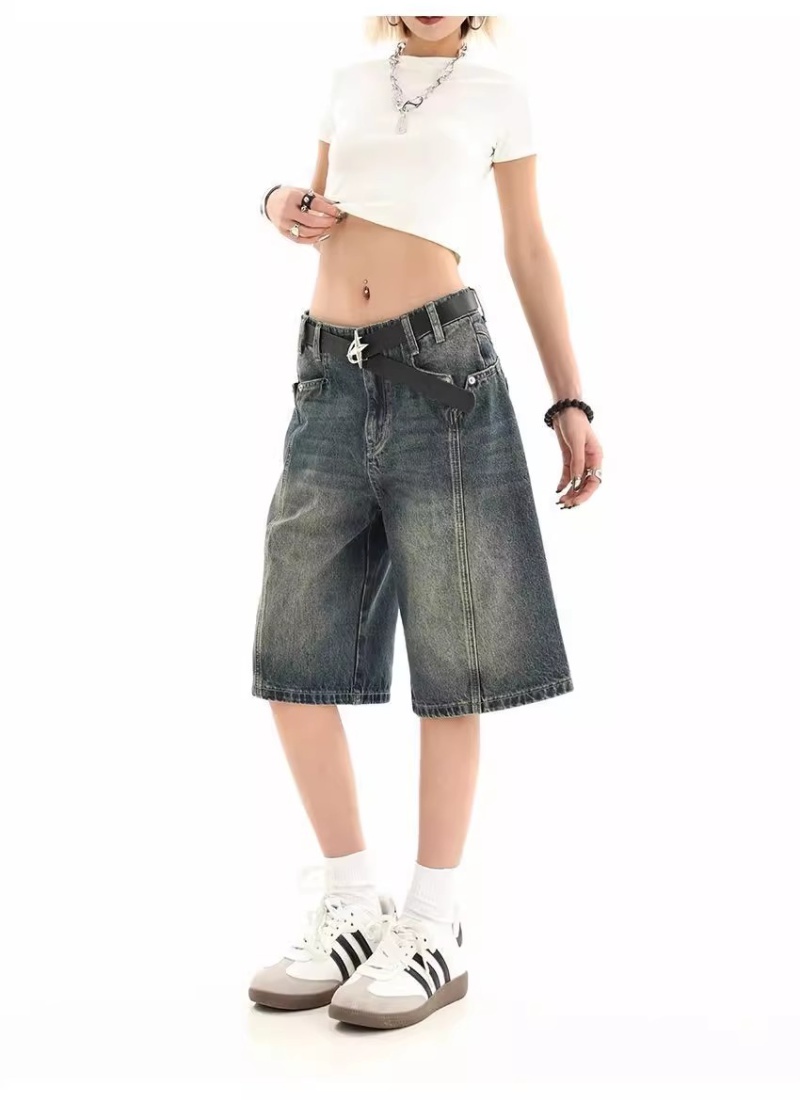 Straight retro short jeans loose five pants for women