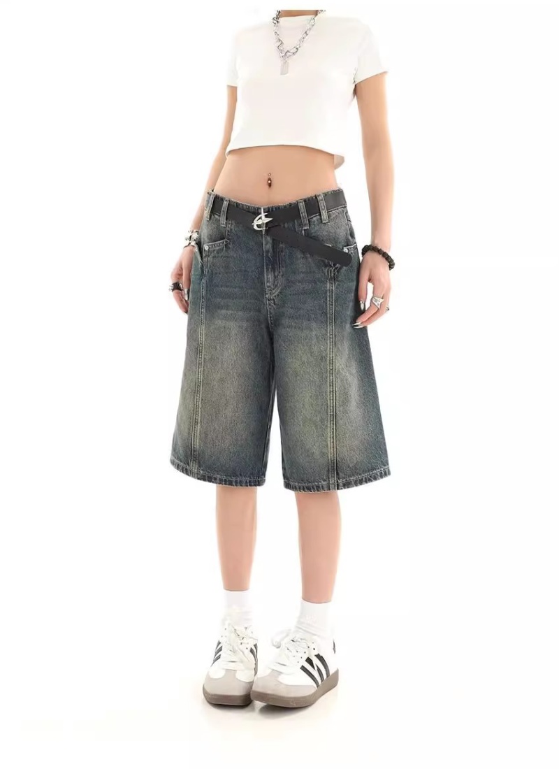 Straight retro short jeans loose five pants for women