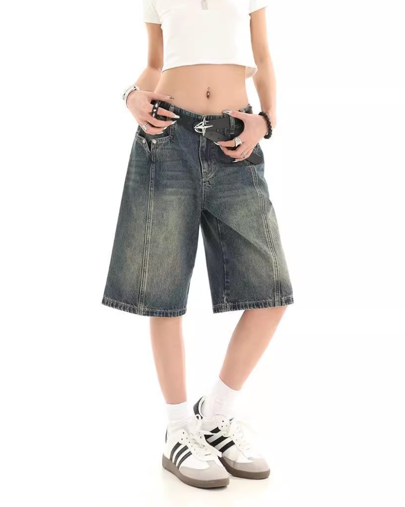 Straight retro short jeans loose five pants for women