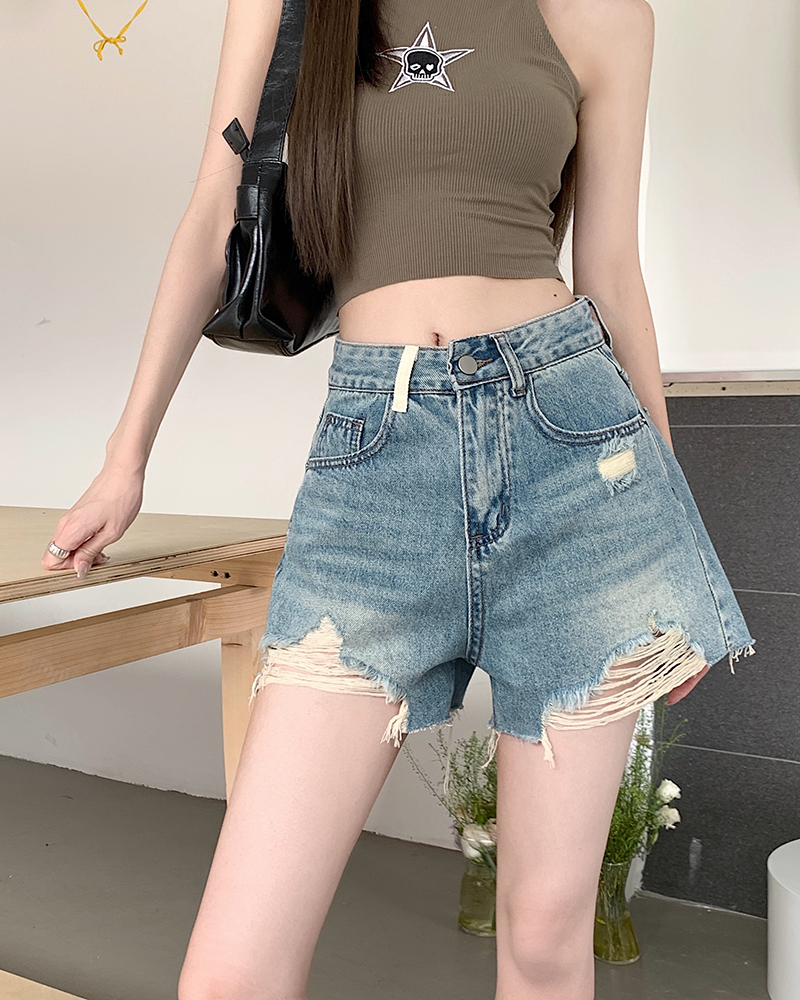 Mixed colors shorts holes short jeans for women