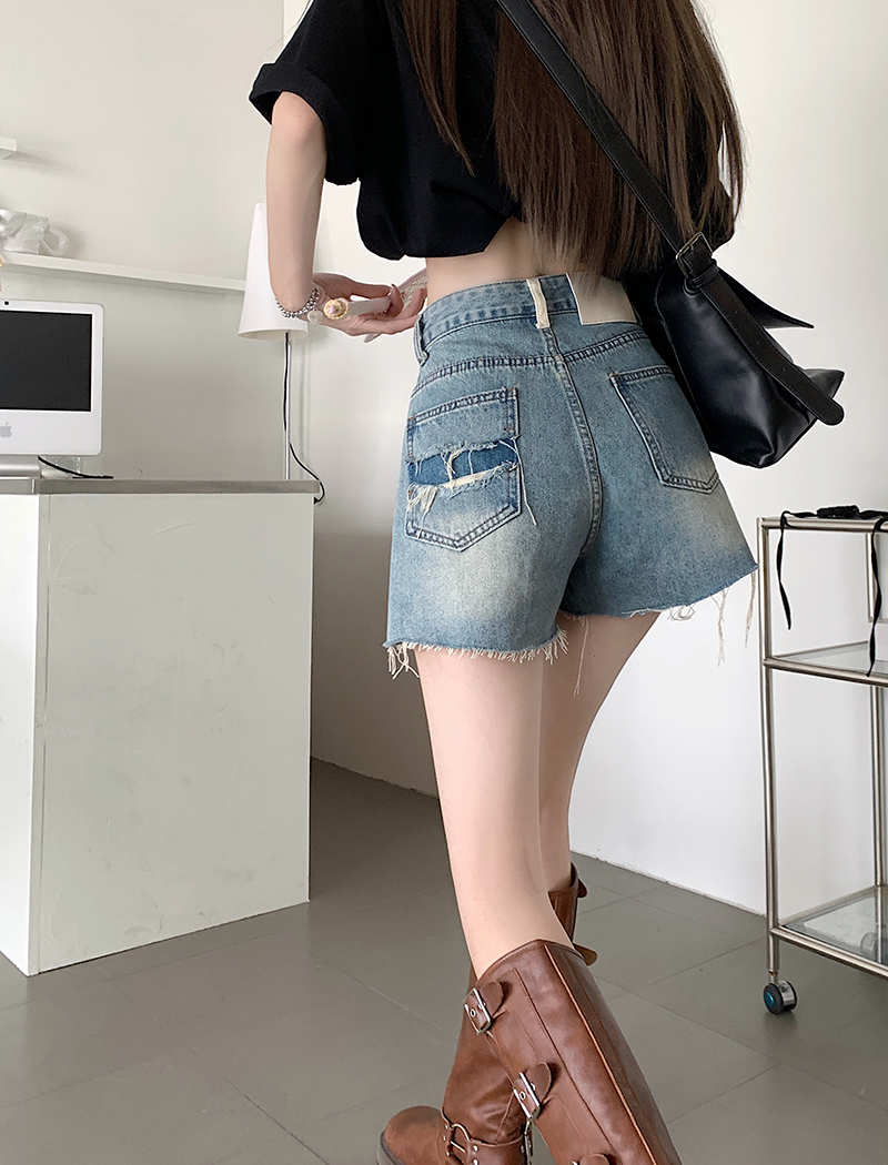 Mixed colors shorts holes short jeans for women