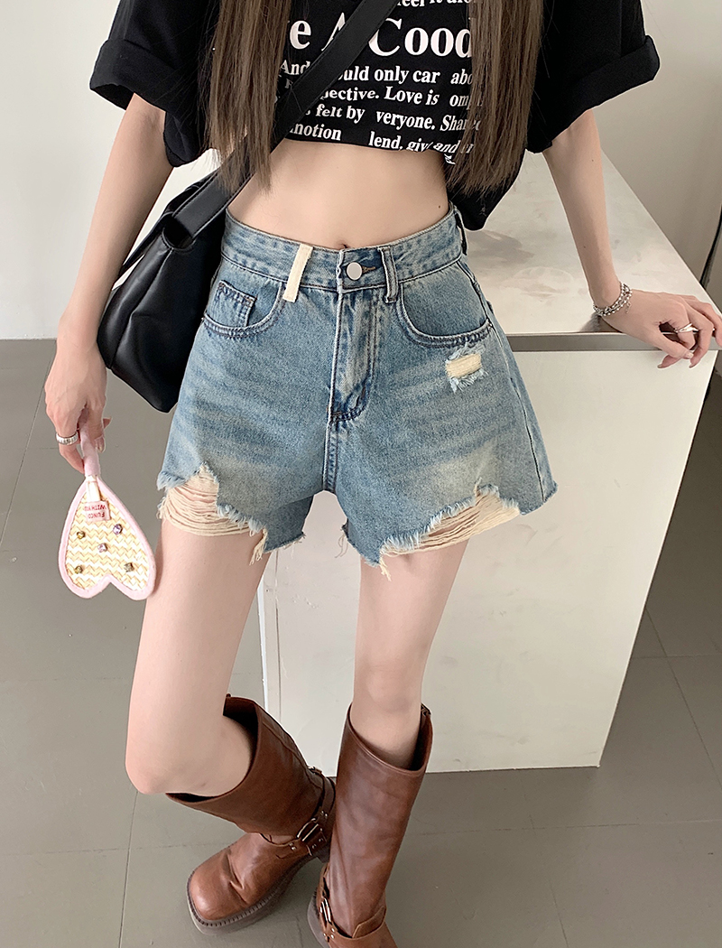 Mixed colors shorts holes short jeans for women