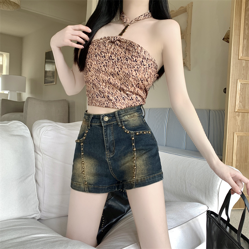 Retro washed short jeans spicegirl high waist shorts for women