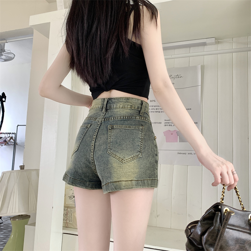 Retro washed short jeans spicegirl high waist shorts for women