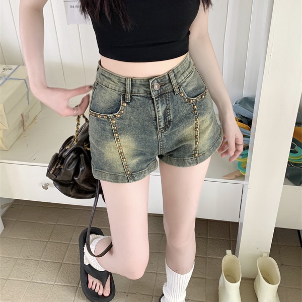 Retro washed short jeans spicegirl high waist shorts for women