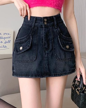Summer denim A-line skirt retro Cover belly high waist pants