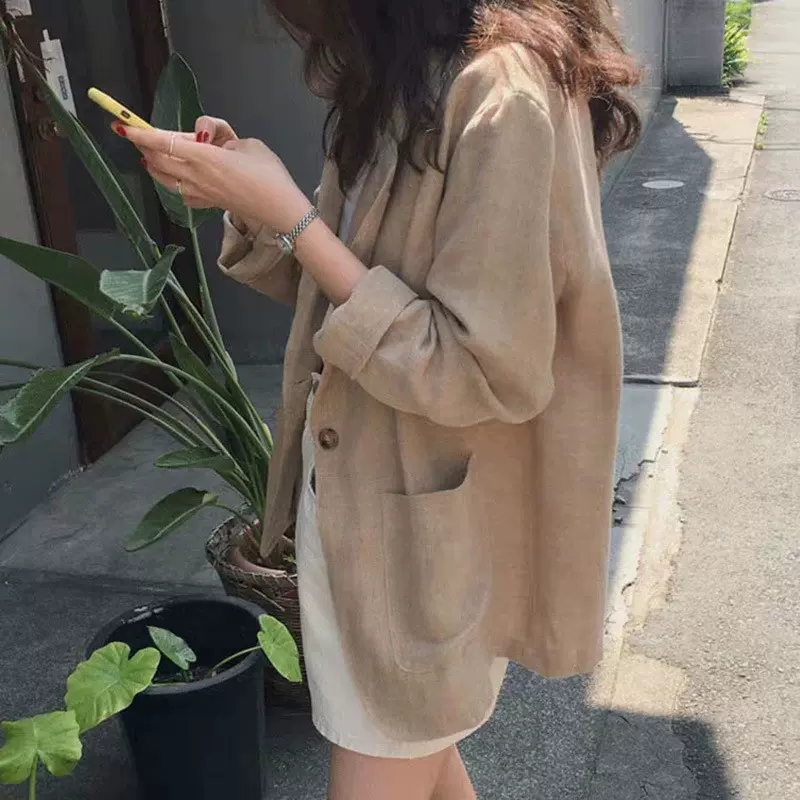 Loose large yard business suit summer cotton linen coat for women