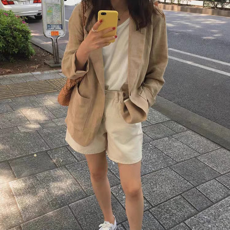 Loose large yard business suit summer cotton linen coat for women