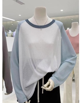 Round neck thin sweater sunscreen raglan sleeve tops for women