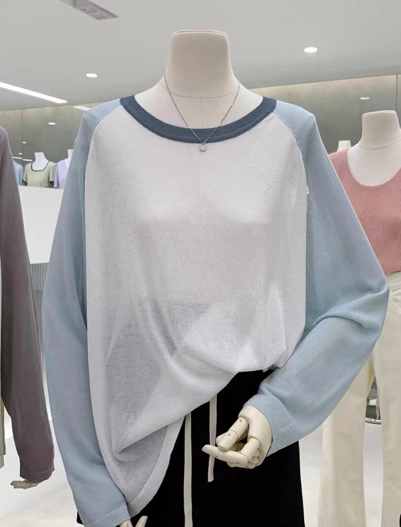 Round neck thin sweater sunscreen raglan sleeve tops for women